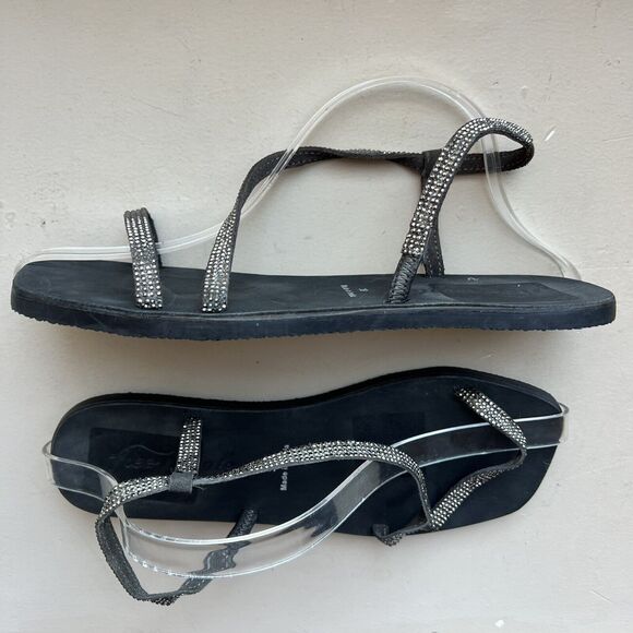 Free People Crystal Cove Black Leather Flat Sandal Rhinestone EU 39 US 8.5 - 9 - Picture 12 of 16